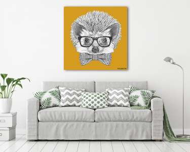 Portrait of Hedgehog with glasses and bow tie. Hand drawn illust (vászonkép) - vászonkép, falikép otthonra és irodába
