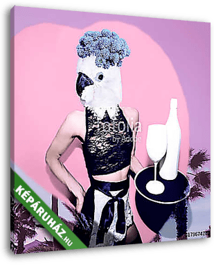 Contemporary art collage. Tropical parrot waitress. Concept my unicorn life - vászonkép 3D látványterv