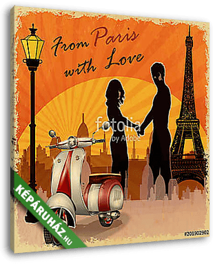 Romantic background. Happy young lovers  in  Paris. - vászonkép 3D látványterv