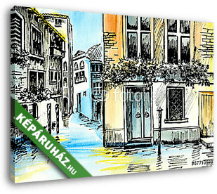 akvarellfestés - szanál Velencében - vászonkép 3D látványterv