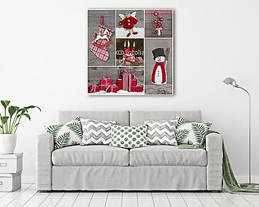 Karácsonyi dekoráció: klasszikus vörös és fehér fával (vászonkép) - vászonkép, falikép otthonra és irodába