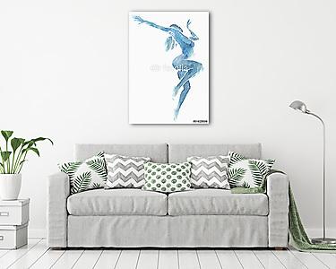 Meztelen modern táncos kék akvarell fehér színben (vászonkép) - vászonkép, falikép otthonra és irodába