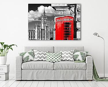 angol vörös telefonos fülkék a Big Ben-vel Londonban, az Egyesül (vászonkép) - vászonkép, falikép otthonra és irodába