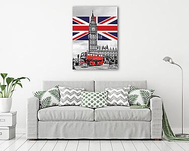 The Big Ben, Double Decker, Union Jack (vászonkép) - vászonkép, falikép otthonra és irodába
