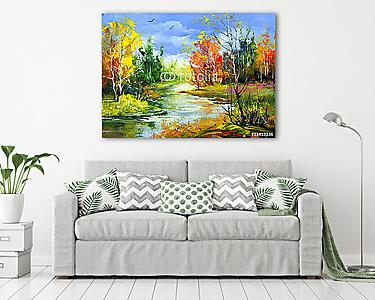 Autumn landscape with the wood river (vászonkép) - vászonkép, falikép otthonra és irodába