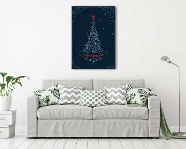 Elegáns sötét karácsonyi grafika 2. (karácsonyfa) (vászonkép) - vászonkép, falikép otthonra és irodába