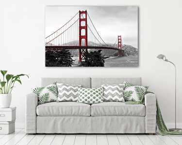 Golden Gate Bridge, piros pop fekete-fehér háttéren (vászonkép) - vászonkép, falikép otthonra és irodába