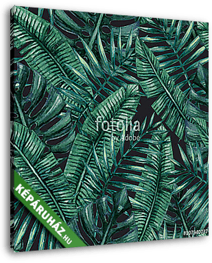 Sötétzöld pálmalevelek tapétaminta - vászonkép 3D látványterv