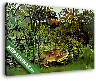 Az éhes oroszlán elkapja az antilopot - színverzió 1. - vászonkép 3D látványterv