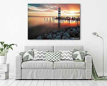 Tájképi óceán naplemente - világítótorony (vászonkép) - vászonkép, falikép otthonra és irodába