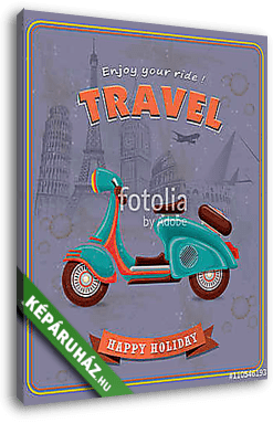 Vintage Travel scooter plakáttervezés - vászonkép 3D látványterv