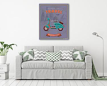 Vintage Travel scooter plakáttervezés (vászonkép) - vászonkép, falikép otthonra és irodába
