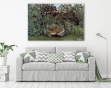 Az éhes oroszlán elkapja az antilopot (vászonkép) - vászonkép, falikép otthonra és irodába