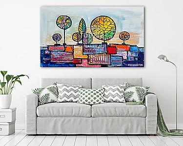 Absztrakt, modern színes fák (olajfestmény reprodukció) (vászonkép) - vászonkép, falikép otthonra és irodába