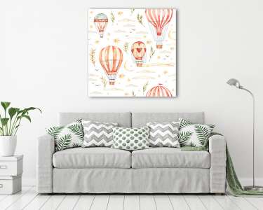 Retro hőlégballonok tapétaminta (vászonkép) - vászonkép, falikép otthonra és irodába