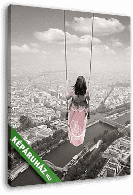 Párizs felett hintázva (szürrealista kép) - vászonkép 3D látványterv