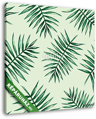 Elszórt pálmalevelek zöld háttérrel tapétaminta - vászonkép 3D látványterv