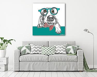 The image dog Basset Hound portrait in the glasses and with bow. (vászonkép) - vászonkép, falikép otthonra és irodába