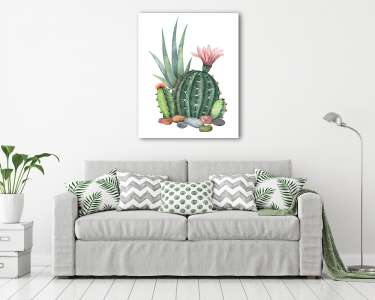 Watercolor vector collection of cacti and succulents plants isol (vászonkép) - vászonkép, falikép otthonra és irodába