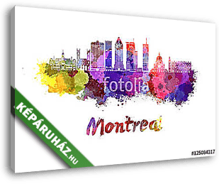 Montreal skyline in watercolor splatters - vászonkép 3D látványterv
