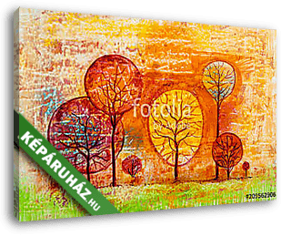 Absztrakt erdő őszies színekben (olajfestmény reprodukció) - vászonkép 3D látványterv