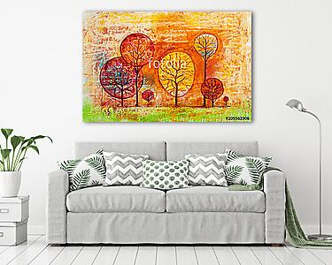 Absztrakt erdő őszies színekben (olajfestmény reprodukció) (vászonkép) - vászonkép, falikép otthonra és irodába