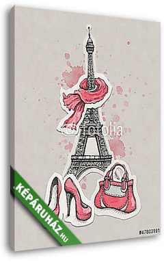 Eiffel-torony, cipők és kézitáska - vászonkép 3D látványterv