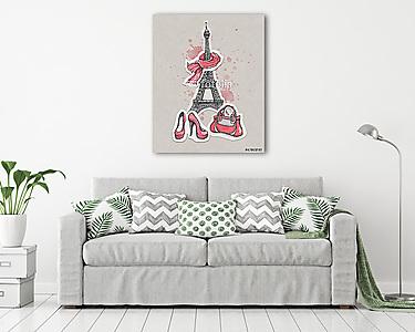 Eiffel-torony, cipők és kézitáska (vászonkép) - vászonkép, falikép otthonra és irodába