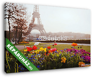 Párizs, virágok és Eiffel-torony - vászonkép 3D látványterv