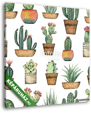 Watercolor seamless pattern of cacti and succulent plants isolat - vászonkép 3D látványterv