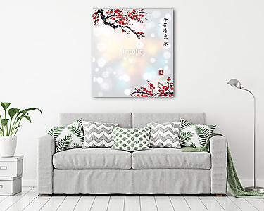 háttér sakura ágak virágban fehér izzó hátul (vászonkép) - vászonkép, falikép otthonra és irodába