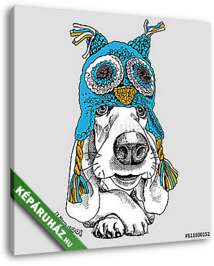 The poster with the image of the dog Basset Hound in the Owl chu - vászonkép 3D látványterv