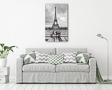 Eiffel-torony rózsaszín robogóval (vászonkép) - vászonkép, falikép otthonra és irodába