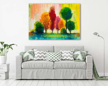 Absztrakt stílusú színes őszi hangulatú fák (olajfestmény reprodukció) (vászonkép) - vászonkép, falikép otthonra és irodába
