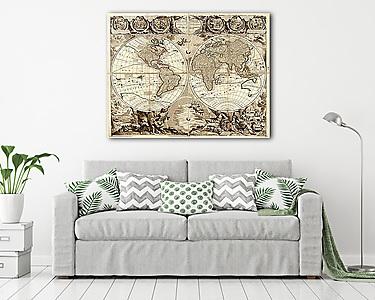 Antik világtérkép (vászonkép) - vászonkép, falikép otthonra és irodába