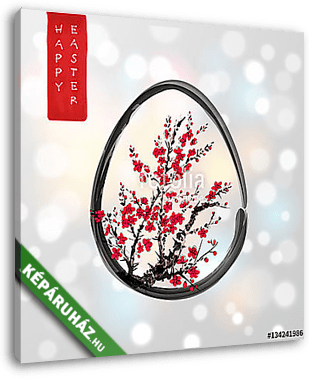 Húsvéti kártya a tojással és a sakurával virágban kézzel húzva t - vászonkép 3D látványterv
