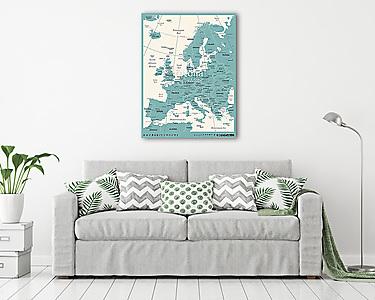 Európa térkép - vintage vektoros illusztráció (vászonkép) - vászonkép, falikép otthonra és irodába