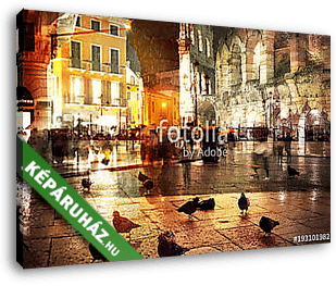 Double exposure of night traffic in old city - vászonkép 3D látványterv
