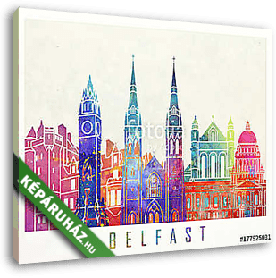 Belfast landmarks watercolor poster - vászonkép 3D látványterv