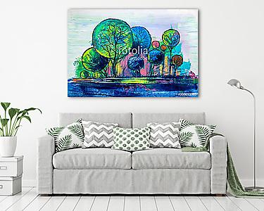 Absztrakt nyári erdő kompozíció (olajfestmény reprodukció) (vászonkép) - vászonkép, falikép otthonra és irodába