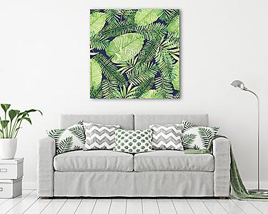 Trópusi zökkenőmentes mintázat levelekkel. Akvarell háttér (vászonkép) - vászonkép, falikép otthonra és irodába
