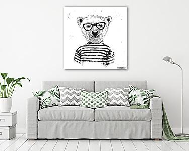 Kézzel rajzolt öltözött hipster medve illusztrációja   (vászonkép) - vászonkép, falikép otthonra és irodába