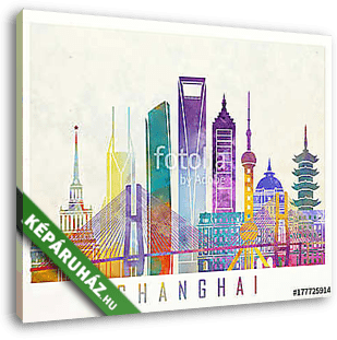 Shanghai landmarks watercolor poster - vászonkép 3D látványterv