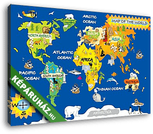Egyszerű világtérkép gyerekeknek - vászonkép 3D látványterv