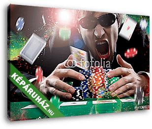 Póker játékos színes por háttérrel - vászonkép 3D látványterv