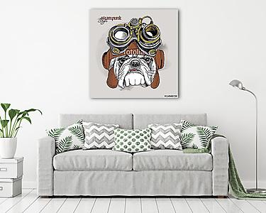 The image of the bulldog portrait in the Steampunk helmet. Vecto (vászonkép) - vászonkép, falikép otthonra és irodába