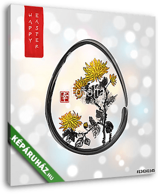 Húsvéti kártya tojással és krizantémnal kézzel húzott hagyományo - vászonkép 3D látványterv