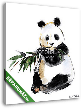 Panda with bamboo sprig isolated on a white background, watercol - vászonkép 3D látványterv