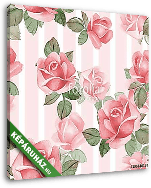 Floral seamless pattern 10. Watercolor background with red roses - vászonkép 3D látványterv