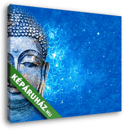 Fél Buddha fej kék háttéren - vászonkép 3D látványterv